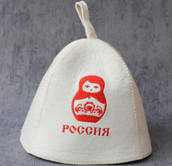 Шапка для бани белая "Россия" матрешка
