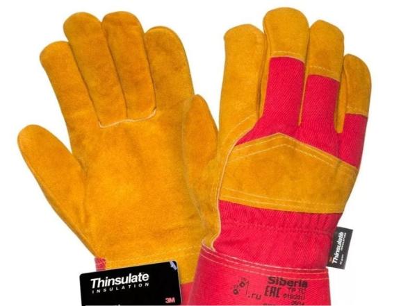 Перчатки спилковые утепленные, красно-оранжевые, 2Hands