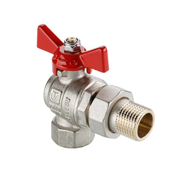 Кран шаровой для воды со сгоном угловой 3/4" вн.-нар. ручка-бабочка Valtec латунь никелированная