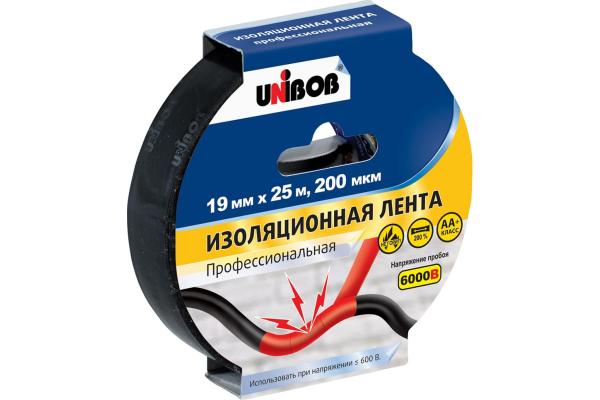 Изолента ПВХ Unibob профессиональная 19мм х 25м 200мкм, черная