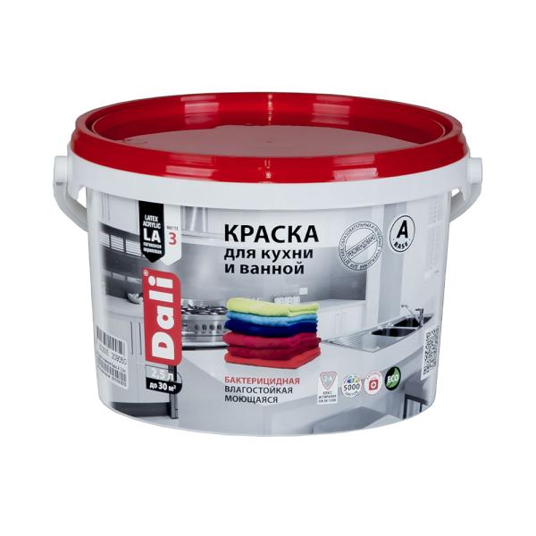 Краска латексная для кухни и ванной влагостойкая моющаяся биозащитная супербелая (матовая) 2,5л DALI