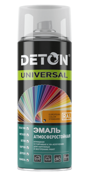 Эмаль аэрозольная алкидная Deton Universal черная глянцевая 520мл RAL 9017