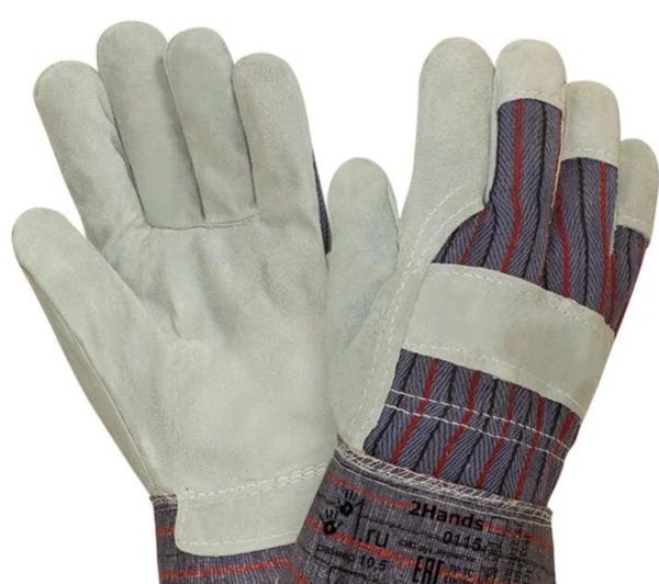 Перчатки спилковые КРС/хб комбинированные ладонь из частей, серые, 2Hands