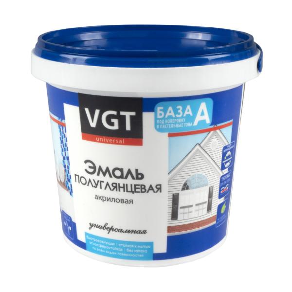 Эмаль ВГТ УНИВЕРСАЛЬНАЯ Акрил. полу-глянц. СУПЕРБЕЛАЯ 1кг (ВД-АК-1179)
