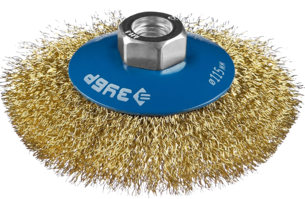 Щетка коническая для УШМ, 115мм, витая латунированная стальная проволока 0,3мм, ЗУБР