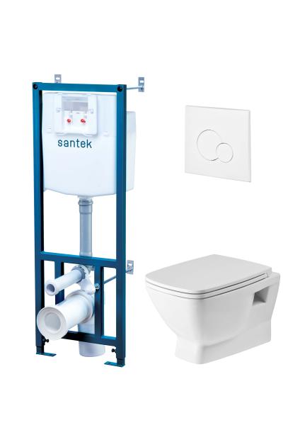 Инсталляция д/подв. унитаза Santek  5 в 1 Нео + подвесной унитаз безободковый + сиденье soft-close + панель смыва белая + крепеж