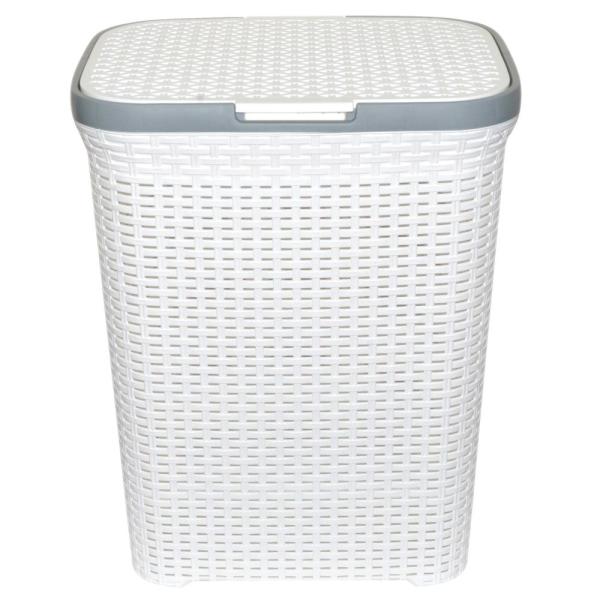 Корзина для белья прямоугольная 60л с крышкой "Ротанг" (белая) "Виолет"