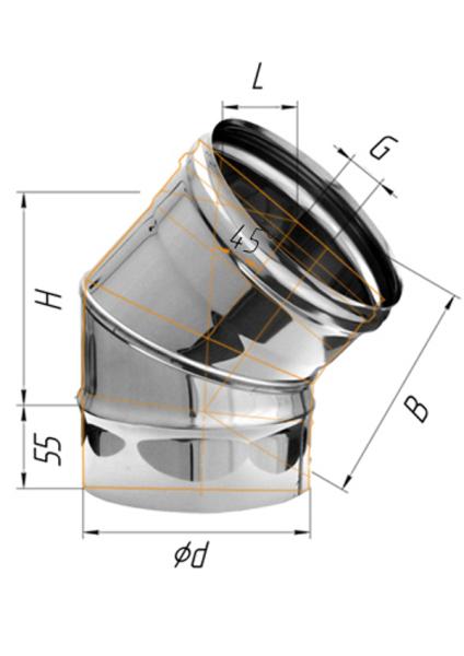 Колено угол 135 Ф115 (н/ж сталь 0,5 мм)