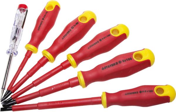 Набор отверток диэлектрических, тестер 100-250В, Cr-V, 6шт, в коробке, STAYER "PROFI" "ELECTRO" (25145-H6_z01)