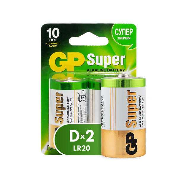 Батарейка Super Alkaline LR20 BP2  (уп.=2шт.), GP