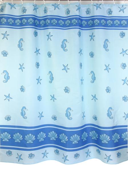Штора для ванной комнаты Zalel 026 180x200 см полиэстер, синяя, морской конек
