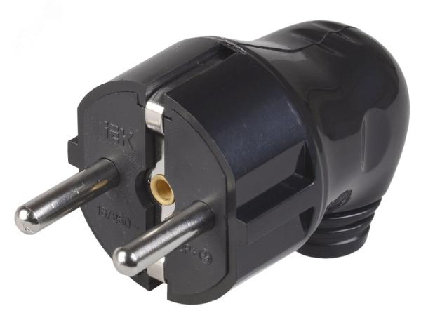Вилка 2Р+Е угловая 16А черная ИЭК (303199)