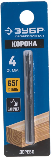 Сверло по дереву спиральное 4x70/40 мм, цилиндрический хвостовик, Зубр