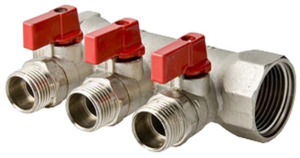 Коллектор VALTEC c отсекающими кранами, 1"х3 вых 1/2" нар VTc.580