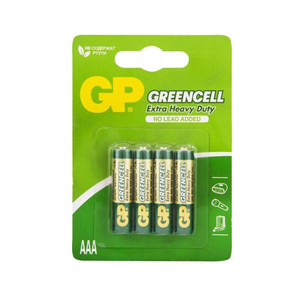 Батарейка солевая Greencell AAA R03 BP4, 4шт, GP