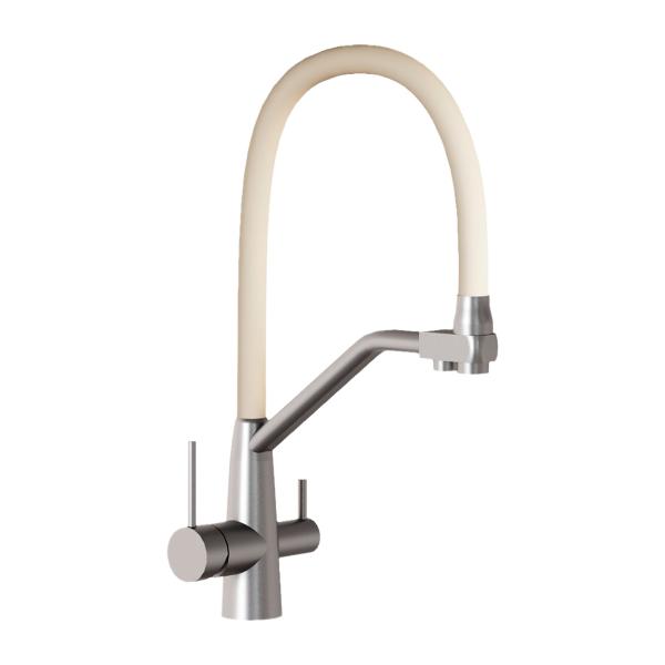 Смеситель для кухни Avrora Kitchen под фильтр, гибкий излив AV9006S, нержавеющая сталь, бежевый излив