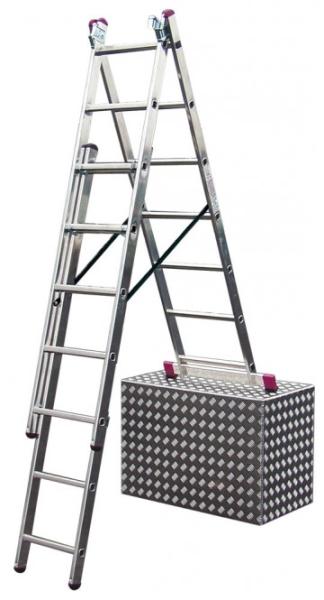 Лестница трехсекционная с допфункцией Krause Corda, 3x10 ступеней, рабочая нагрузка 150 кг, 013408