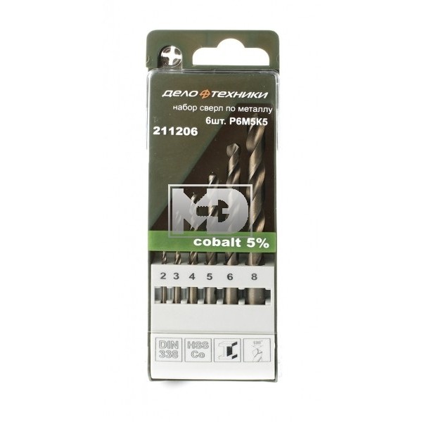 Набор сверл по металлу 2-8 мм Р6М5К5, цилиндрический хвостовик, Дело Техники