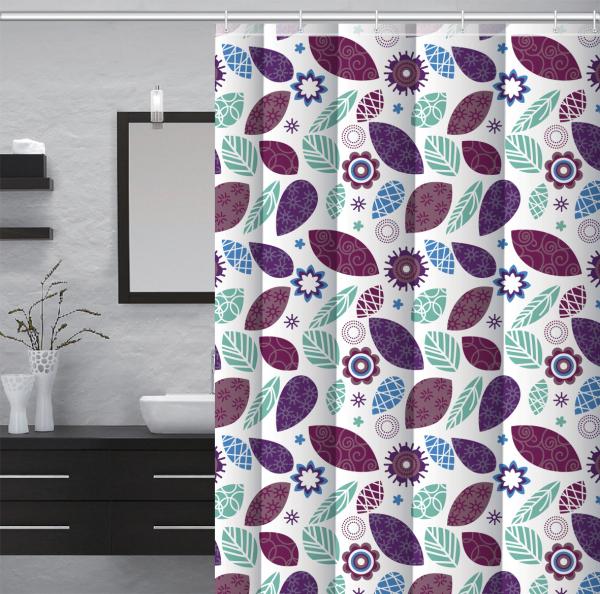 Штора для ванной комнаты Zalel YE 4197L 180x180 см Peva, бордовая, листья