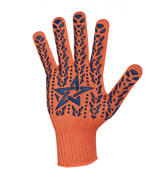 Перчатки трикотажные "Долони" "Звезда" с ПВХ-рисунком (564) 7класс оранжевые