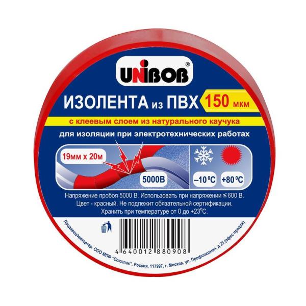 Изолента ПВХ Unibob 19мм х 20м 150мкм, красная
