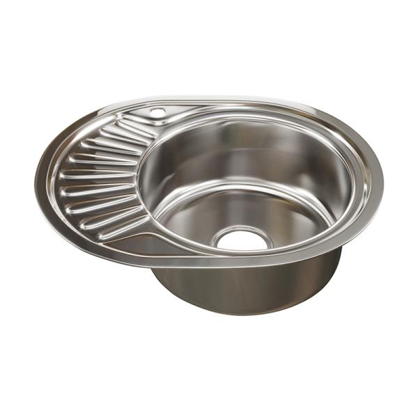 Мойка кухонная Mixline овальная 57x45 см, крыло слева, нерж. сталь, глянцевая, 528191