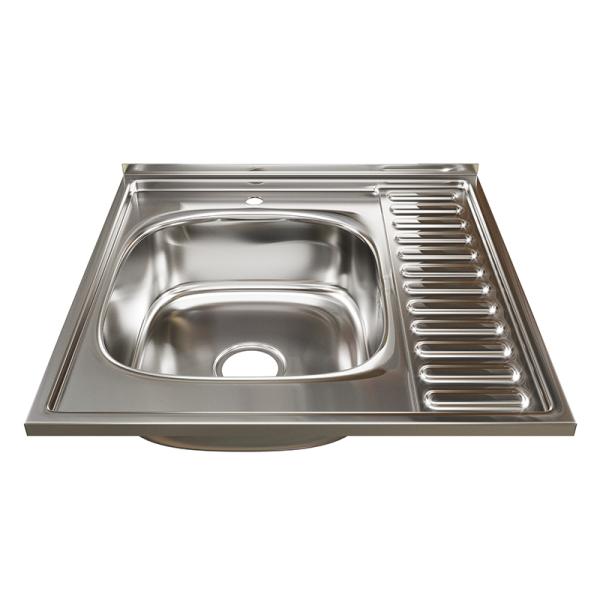 Мойка кухонная Mixline квадратная 60x60 см, крыло справа, нерж. сталь, глянцевая, 528014