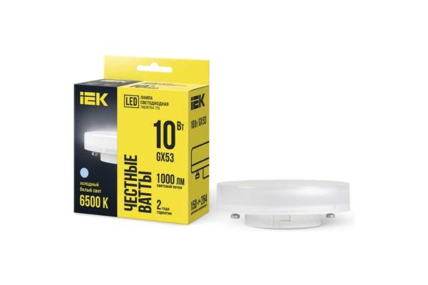 Лампа светодиодная (LED) "таблетка" GX53 10Вт (900Лм) 6500К 230В, IEK ECO