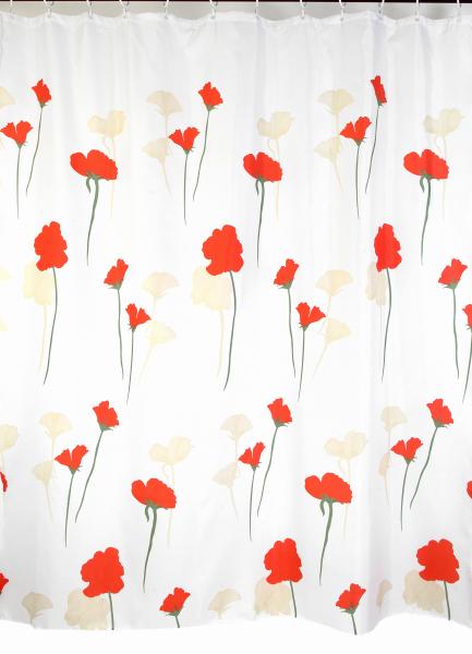 Штора для ванной комнаты Zalel YQL 1231 180x200 см полиэстер, белая, маки