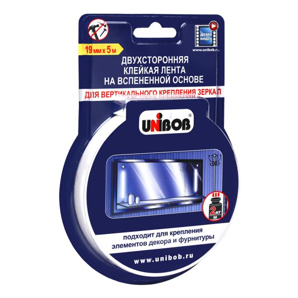 Двухсторонняя клейкая лента для крепления зеркал Unibob, 19 мм x 5 м