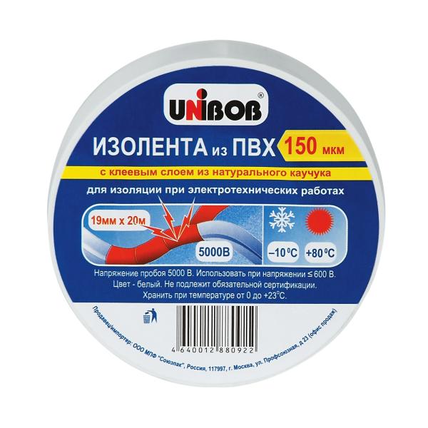 Изолента ПВХ Unibob 19мм х 20м 150мкм, белая