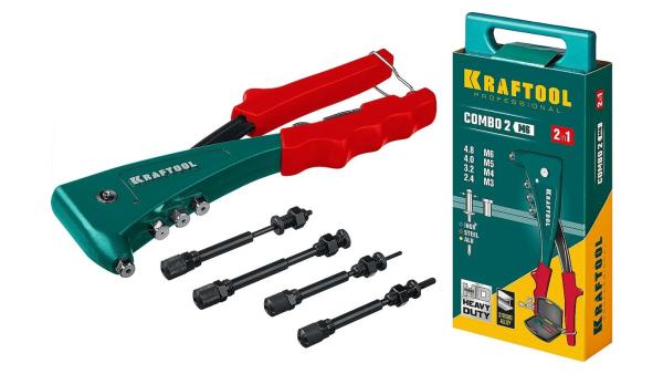 Заклепочник комбинированный Combo2-M6, заклепки вытяжные 2,4-4,8мм; заклепки резьбовые М3-6мм, Kraftool