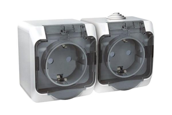 Розетка 2-ая откр. уст. с з/к 16А/250В IP44 крышка шторки бел. ЭТЮД (226576)