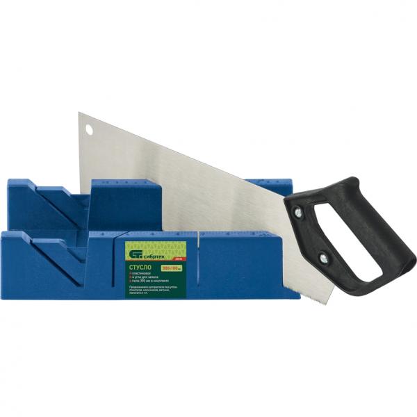 Стусло пластиковое+ пила 450мм, 4 угла запила, синее (22538) (Сибртех)