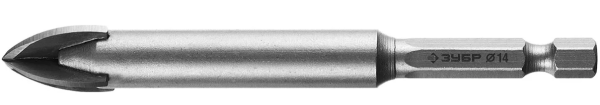 Сверло по стеклу и кафелю 14 мм копьевидное, шестигранный хвостовик, Зубр