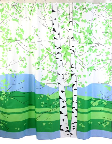 Штора для ванной комнаты Zalel YX-2399 180x200 см фотопринт, зеленая, березы