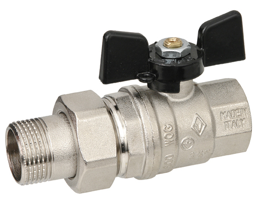 Кран шаровой для воды со сгоном 3/4" Г-Ш-Б Bugatti латунь никелированная (10)