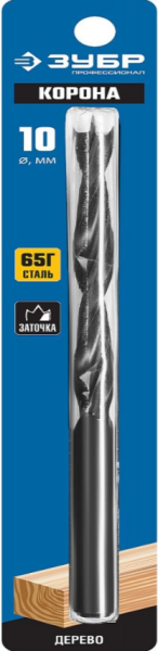 Сверло по дереву спиральное 10x120/75 мм, цилиндрический хвостовик, Зубр