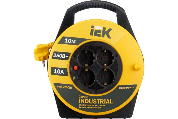 Удлинитель на катушке 4x10 м с заземлением 10A IP20 УК10 3x1 с термозащитой, IEK