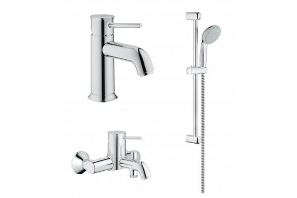 Комплект для ванной 3 в 1 GROHE 124404 BauClassic : 2 смесителя BauClassic+душевой гарнитур New Tempesta