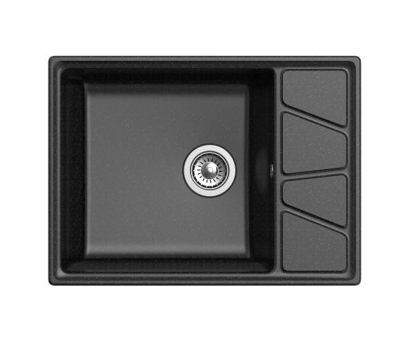 Мойка кухонная GranFest Vertex 680L прямоугольная 68x50 см, искусст. камень, черный, V-680L