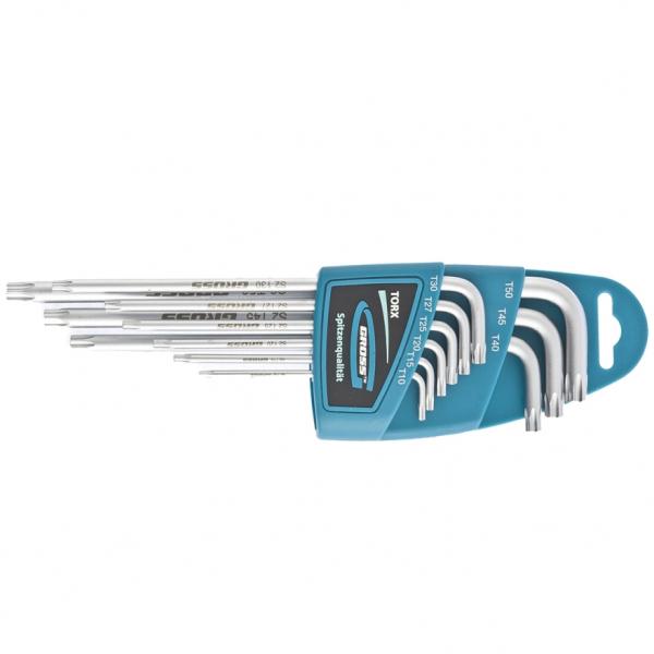 Набор ключей имбусовых TORX-TT,T10-T50,экстрадлин, S2, 9шт, сатин (16408) (GROSS)