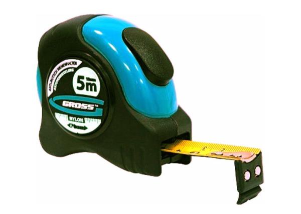 Рулетка Schlagfest, 5мх25мм, магн. обрез зацеп, двухсторон. шкала, нейл. покрытие, автомат(31113) (GROSS)