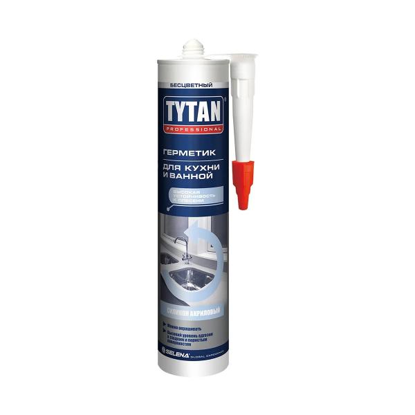 Герметик силиконакриловый для кухни и ванной, прозрачный, 280мл, Tytan Professional
