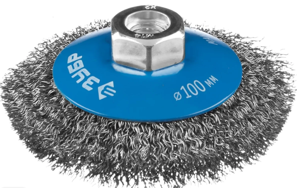 Щетка коническая для УШМ, 100мм, витая стальная проволока 0,3мм, ЗУБР