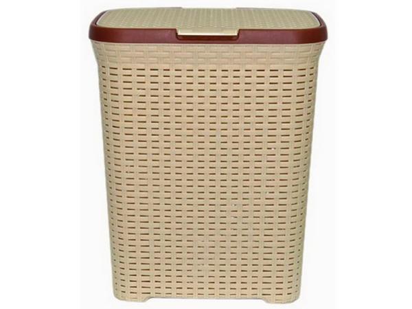 Корзина для белья прямоугольная 60л с крышкой "Ротанг" (слоновая кость) "Виолет"