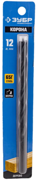 Сверло по дереву спиральное 12x200/150 мм, цилиндрический хвостовик, Зубр