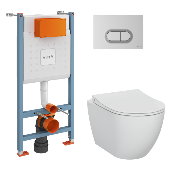 Комплект унитаз подвесной VitrA Mia Round с инсталляцией и кнопкой, 9856B003-7200