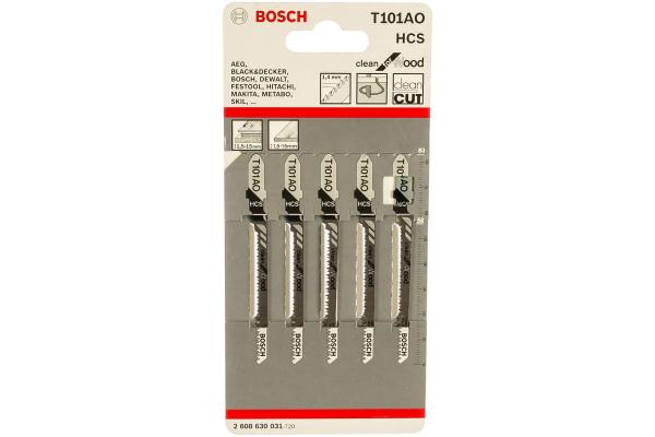Пилки для лобзика Т101АО по дереву, фигурный рез, набор 5 шт, Bosch