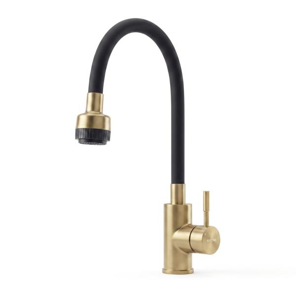 Смеситель для кухни Avrora Kitchen гибкий излив AV9001Gold, золотой, черный излив